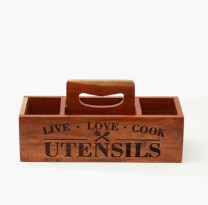 Porte-ustensile en bois à 3 compartiments en gros pour comptoir de cuisine Clip organisateur pour outils de cuisine Pots en forme de cuillère en métal - Product Image 6