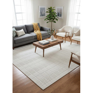 Alfombra de Lana Tejida a Mano con Diseño de Cuadrícula Moderna, Color Marfil, Alfombra Decorativa para Sala de Estar, Dormitorio, Decoración del Hogar, Regalo de Año Nuevo, Precio al por Mayor - Product Image 1