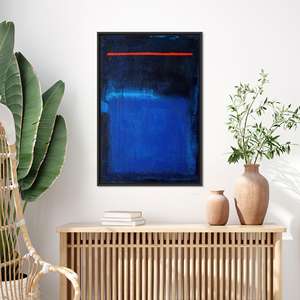 Impresión en lienzo abstracto azul oscuro estilo Rothko moderno para decoración del hogar, con marco negro - Product Image 1