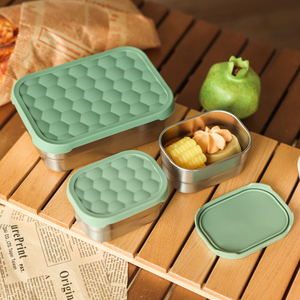 720ml + 230ml + 230ml thép không gỉ Snack container 304 thép không gỉ ăn trưa hộp Bento Box với Silicone Nắp - Product Image 6