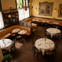 Chaise en bois courbé de style rétro français, canapé en cuir à surpiqûres verticales, ensemble table en bois pour restaurant, café, hôtel, bistrot