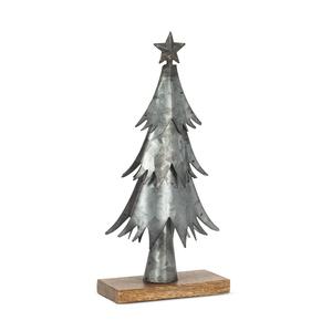 Fabrication OEM, base en bois, couleur argent galvanisé, sapin de Noël avec étoile sur le dessus pour table, avec corps en métal - Product Image 1