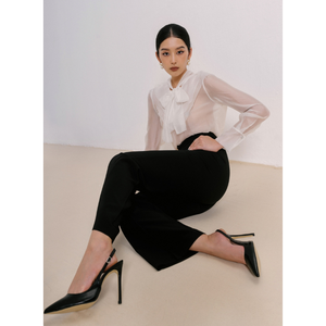 Pantalones negros de pierna ancha para mujer, pantalones 85% de poliéster 15% Spandex EZRA, PANTALONES RECTOS, conjunto de mujer, ropa para mujer de WHITE ANT - Product Image 1