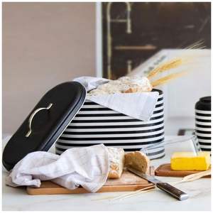 178x338x200mm Caja de pan de metal con patrón de línea blanca y negra con asa 9.8L Almacenamiento y contenedor de alimentos - Product Image 4