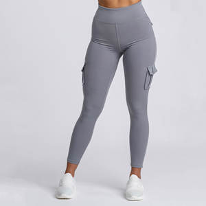 Vente en gros de leggings de gym pour femmes pantalon de yoga taille haute à motif uni avec fermeture élastique à la taille - Product Image 2
