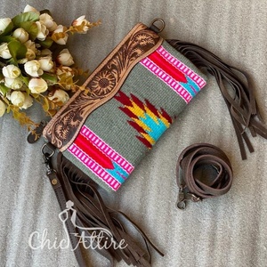 Aztèque selle couverture en cuir sac à main en cuir repoussé cuir frange sac à main Style occidental concepteur bandoulière sac à main - Product Image 1