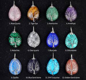 Vintage multicolore larme pendentif en argent Sterling fil Wrap pierre naturelle lunette réglage plaqué or bijoux de fiançailles - Product Image 1