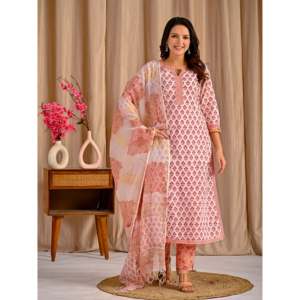 Ensemble Kurta et pantalon en coton blanc, imprimé motif Butta Block, style décontracté pour la saison printanière - Product Image 6