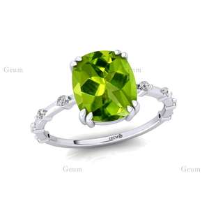 Bague de naissance classique en or massif 14 carats 2.5 Ct péridot vert août avec bague de mariage de mariée en diamant solitaire naturel coupe ronde - Product Image 3