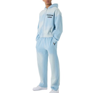 Survêtements en molleton 100% coton de qualité supérieure avec logo personnalisé, effet délavé, poids moyen, sweat-shirts à cordon de serrage, pantalons droits, ensemble de survêtement pour homme - Product Image 1