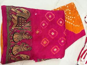 Sari de Algodón y Seda de Diseño Indio con Blusa de Diseño Elaborado Hecha a Mano para Mujeres Adultas, Disponible en Stock, Hecho en India - Product Image 2