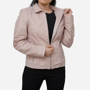 Traje de moda de alta demanda, chaqueta de cuero para mujer genuino, chaqueta de cuero impermeable con cremallera frontal, estilo de manga larga para mujer - Product Image 2