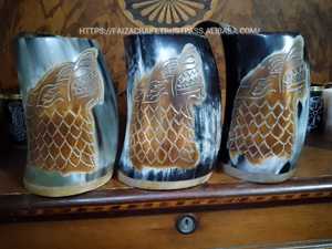 Faizacraft Taza de cuerno de buey natural hecha a mano Taza de cuerno para beber medieval con mango pulido para Navidad y Año Nuevo Venta - Product Image 2