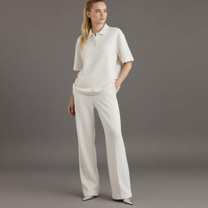 Conjunto de Sudadera de Manga Corta Tejida Personalizada para Mujer con Patrón de Letras y Logotipo Frontal Ecológico - Product Image 3