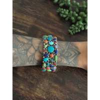 Bracelet manchette vintage Navajo en argent sterling et pierres multiples, bijoux de mode