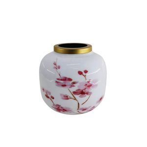 Vase à fleurs en métal fer avec autocollant émail laiton couleur or taille moyenne vase à fleurs de table pour décoration de la maison - Product Image 1