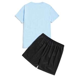 Traje elegante para hombre, Top de manga corta y pantalones cortos a juego para vacaciones de verano y conjunto de pantalones cortos de playa - Product Image 4