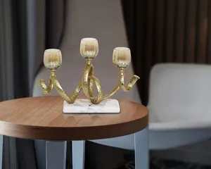 कारीगर धातु एल्यूमीनियम स्पष्ट ग्लास मोमबत्ती धारक संगमरमर के आधार लक्जरी घर सजावट के साथ क्रिसमस लोहे की सामग्री के लिए - Product Image 2