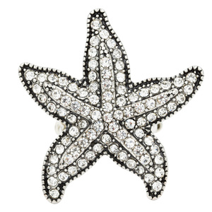 Anelli in ottone placcato oro antico alla moda anelli elasticizzati Vintage con intarsio di stelle marine di cristallo trasparente 18K placcatura alla moda artiglio - Product Image 1