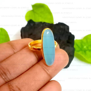 Venta caliente 8x25mm Oval Natural Calcedonia azul Eternity Vermeil 925 Anillos finos de plata esterlina Declaración Joyería Regalo - Product Image 3