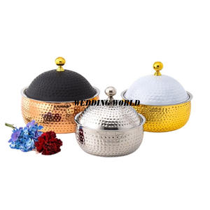 Fancy Metal Food Server Cazuela decorativa redonda con tapa martillada Última colección para calentador y catering - Product Image 6