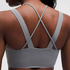 2025 personnalisé léger femmes soutien-gorge de sport couleur unie dos croisé Fitness Gym soutien-gorge grande taille dos nu vêtements de sport sans couture avant - Product Image 5