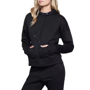 Solid Color <b>Women</b> Cropped Hoodies Breathable Fabric Gym & Training Wear <b>Women</b> Hoodies Lightweight <b>Pullover</b> <b>Women</b> Hoodie - Product Image 1