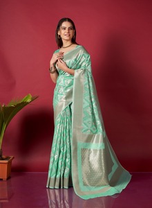 PRESENTANDO SAREE DE LINO ORIGINAL CON CONCEPTO AUTOTEJIDO IKKAT, JUNTO CON RICH PALLU AMD BROCADE BLUSE SAREE - Product Image 2