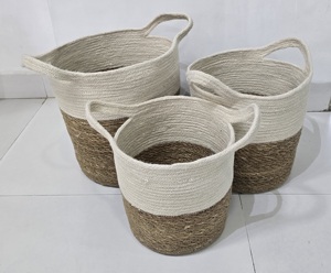 Élégant nouveau panier de rangement en jonc de mer et jute forme de cercle bon marché pour légumes fruits tissu magasin stockage élégant panier - Product Image 2
