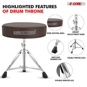5 Core Drum Throne 3 Thick <b>Padded</b> Memory Foam Comfortable Drummer <b>Stool</b> 200Lb Capacity Adjustable - Product Image 2