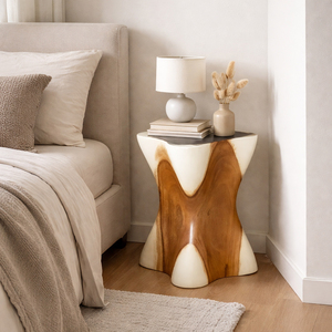 Modern Unique Suar Wood <b>Stool</b> Natural Solid Wood Side <b>Table</b> Hand-Carved Twisted End <b>Table</b> for Luxury Living Room Hotel Furniture - Product Image 2