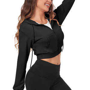 <b>Crop</b> <b>Top</b> Hoodie Custom Logo Design Zipper Hoodie Drawstring Hoodies High Quality - Product Image 4