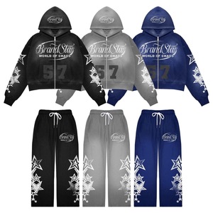 <b>Drop</b> Shoulder Hoodie and Straight Leg Pants 2 Piece Vintage Washed Tracksuit Set High Quality Sweatpants and T-Shirt Set 2025 - Product Image 1