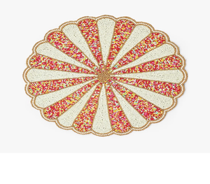 Mantel Individual hecho a mano, mantel de mesa redonda con cuentas, plateado, dorado con cuentas blancas, 14 pulgadas - Product Image 1