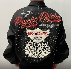 Vente en gros dans l'industrie directe de bombardier décontracté hiver personnalisé noir noir-blanc veste Letterman Varsity à snap complet - Product Image 6