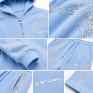 Conjunto Deportivo Personalizado con Pedrería Azul Claro, Sudadera Oversize y Pantalones Anchos, Estilo Urbano, Fabricante OEM ODM, Marca Privada, MOQ al por Mayor - Product Image 4