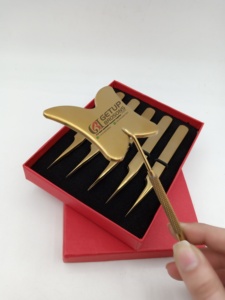 แหนบต่อขนตา GETUP BROSONS IMPEX โลโก้สั่งทำได้ คุณภาพสูง ผลิตจากเหล็กกล้าไร้สนิมญี่ปุ่น ฟันหยัก ขนาด 10 มม. สีทองกระจกเคลือบพลาสม่า - Product Image 4