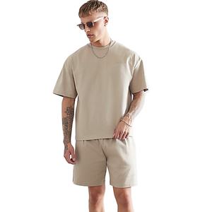 Ropa deportiva de algodón personalizada para hombre, conjunto doble corto, novedad de verano, camisetas informales, cintura elástica, ajustado, logotipo personalizado, Affordab - Product Image 3