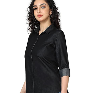 เสื้อยีนส์ผู้หญิงดูแลรักษาง่ายเสื้อยีนส์ผู้หญิงแบบมีรอยยับทนทานเสื้อยีนส์เนื้อนุ่มสัมผัสเรียบลื่น - Product Image 3