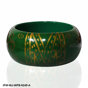 Hand-Painted Green <b>Wooden</b> <b>Bangle</b> Traditional Paisley Design, Bohemian Chunky Wood Bracelet - Product Image 5