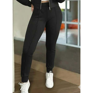 Ensemble deux pièces pour femme, veste courte en modal à fermeture éclair sur le devant et pantalon, 29864 - Noir - Product Image 3