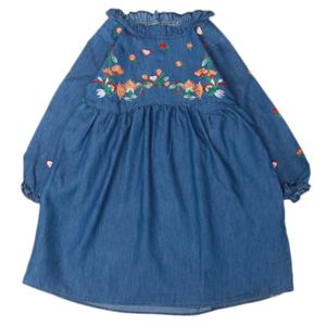 Girls Embroidered Denim Frock - Blue - Product Image 4