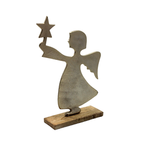 Decoración navideña de aluminio/Ángel de madera con base de latón en bruto EPL para decoración de mesa de diseño moderno personalizado a granel - Product Image 1