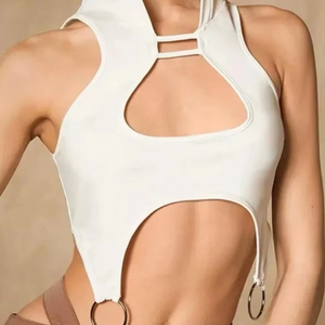 Summer New Women's Fashion Crop Halter Inside The Halter Wearing Sleeveless Short <b>Slimming</b> <b>Vest</b> Top - Product Image 1