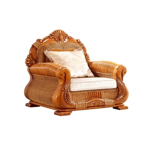 Commercial Solid Wood Rattan Sofa Furniture Classic <strong>Brown</strong> Fabric Upholstered for Hotel Lobby Lounge - Product Image 4