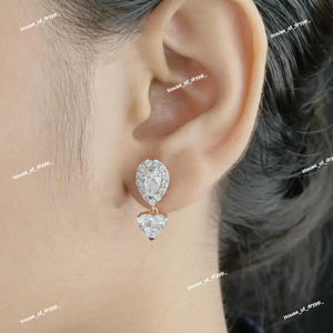 Pendientes de Plata con Forma de Marquesa y Corazón con Engaste Halo, Diamante Moissanita, Diseño Elegante y Brillante para Uso Diario y Regalos - Product Image 3