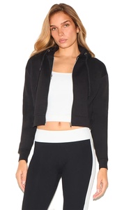 Pull à capuche en coton personnalisé pour femmes Sweat à capuche court à fermeture éclair pour l'hiver Sweats à capuche avec logo sur le devant - Product Image 3