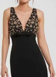 Flora adultos sólido caliente Sexy sirena silueta hasta el suelo vestido de lentejuelas manga larga cuello redondo bordado corte lateral con cuentas - Product Image 3