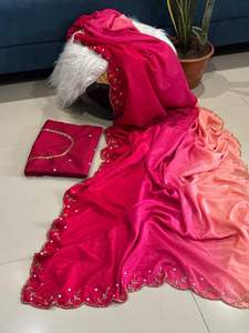 Vente à l'exportation Designer Mousse Tissu Broderie Sari Dernier Saree Exclusif pour Chic Ethnique Look Adultes Mariages Superbe Look - Product Image 2