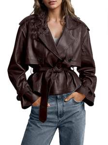 Veste en cuir pour femme en cuir de mouton véritable fabriquée par des fabricants en gros, à double boutonnage et zippée - Product Image 5